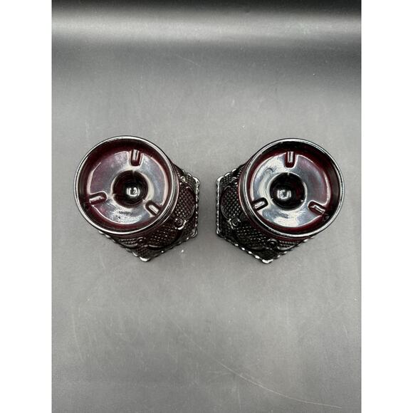 Vintage Avon Cape Cod Ruby Red Candle Holders–Pressed Glass - Set of 2 - Picture 3 of 8
